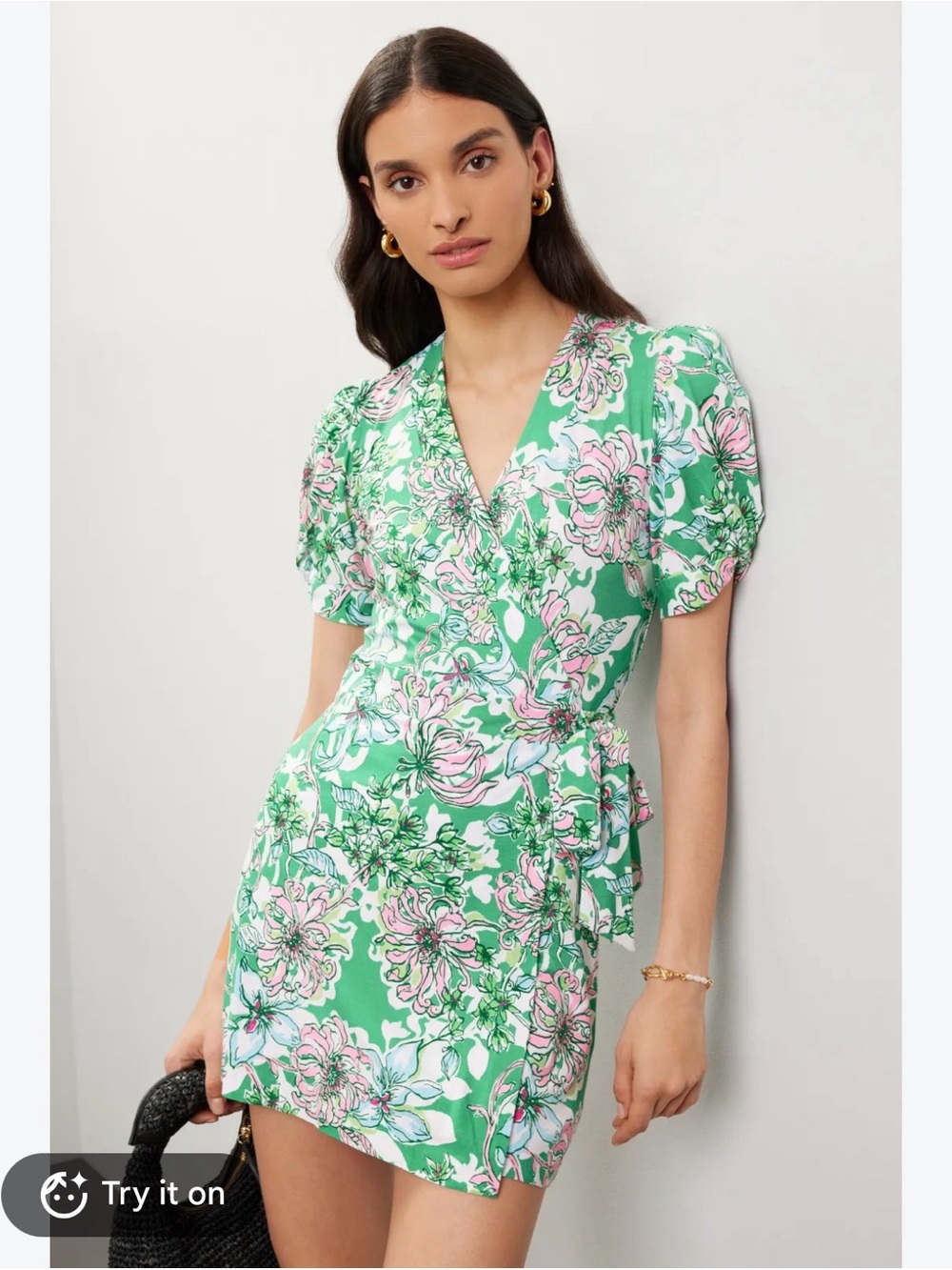 Lilly Pulitzer Green and Pink Floral Wrap Mini Dress
